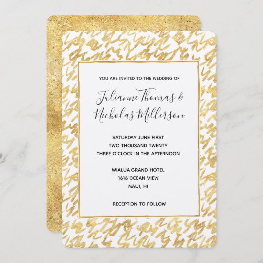 Invitation Gold Glitz Abstrait Squiggles Mariages Invite (Devant / Derrière)