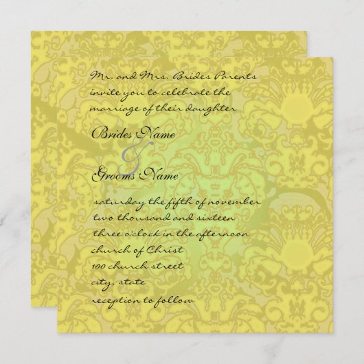Invitation Gold Glitz Mariage damassé (Devant / Derrière)