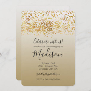 Invitation Gold Glitzy Confetti Ombre