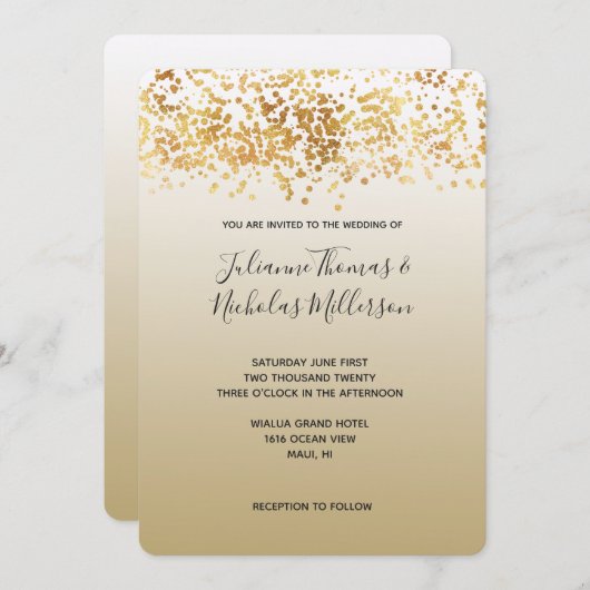 Invitation Gold Glitzy Confetti Ombre Mariage (Devant / Derrière)