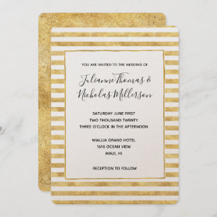 Invitation Gold Glitzy Stripes Mariage Invite