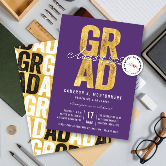 Invitation Gold GRAD Class of 2025 Stylish Graduation Party