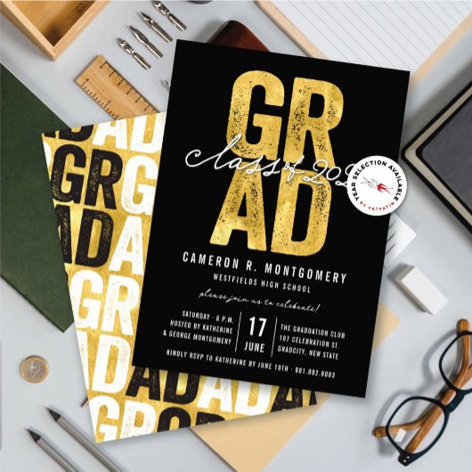 Invitation Gold GRAD Class of 2025 Stylish Graduation Party
