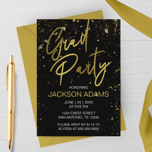Invitation Gold Grad Party Moderne Graduation Party Invitatio