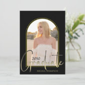 Invitation Gold Graduate Script Black Arch Photo QR Code (Debout devant)