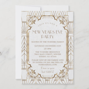 Invitation Gold Great Gatsby Blanc Fête du Nouvel An 1920
