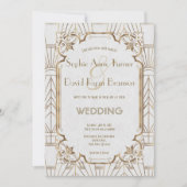 Invitation Gold Great White Art Déco Mariage des années 1920 (Devant)