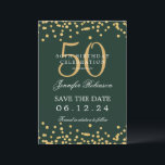 Invitation Gold Green 50th Birthday Enregistrer la date Détai<br><div class="desc">Elégant design "50th Birthday Party" avec faux confettis de parties scintillant & détails texte. Facile à utiliser et facile à personnaliser. Commandez aujourd'hui !</div>