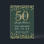 Invitation Gold Green 50th Birthday Enregistrer la date Détai<br><div class="desc">Elégant design "50th Birthday Party" avec faux confettis de parties scintillant & détails texte. Facile à utiliser et facile à personnaliser. Commandez aujourd'hui !</div>