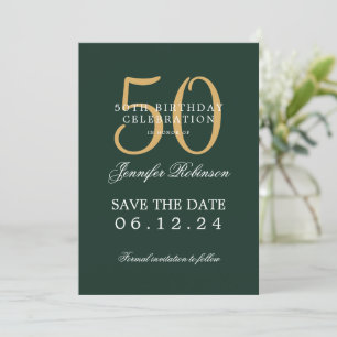 Invitation Gold Green 50th Birthday Enregistrer la date Détai
