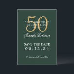 Invitation Gold Green 50th Birthday Party Enregistrer la date<br><div class="desc">Design élégant "50th Birthday Party" avec un script de typographie formel,  nom personnalisé et texte détaillé. Facile à utiliser et facile à personnaliser. Commandez aujourd'hui !</div>
