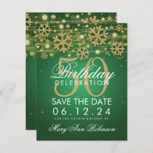 Invitation Gold Green 50th Birthday Save Date Winter