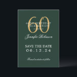 Invitation Gold Green 60th Birthday Enregistrer la date<br><div class="desc">Design élégant "60th Birthday Party" avec un script de typographie formel,  nom personnalisé et texte détaillé. Facile à utiliser et facile à personnaliser. Commandez aujourd'hui !</div>