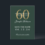 Invitation Gold Green 60th Birthday Enregistrer la date<br><div class="desc">Design élégant "60th Birthday Party" avec un script de typographie formel,  nom personnalisé et texte détaillé. Facile à utiliser et facile à personnaliser. Commandez aujourd'hui !</div>