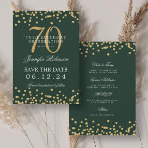 Invitation Gold Green 70th Birthday Enregistrer la date Détai