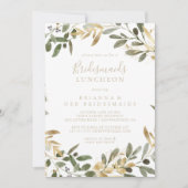Invitation Gold Green Automne Bridesmaids Luncheon Douche (Devant)