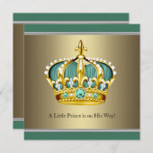 Invitation Gold Green Crown Prince Bébé Garçon Douche (Devant / Derrière)