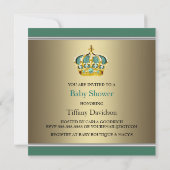 Invitation Gold Green Crown Prince Bébé Garçon Douche (Dos)