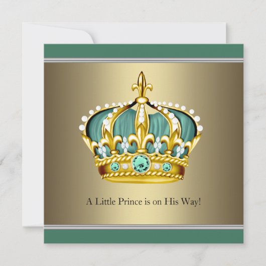 Invitation Gold Green Crown Prince Bébé Garçon Douche (Devant)