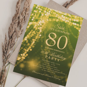 Invitation Gold Green Élégante fête d'anniversaire surprise