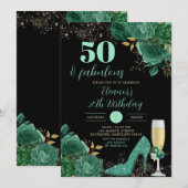 Invitation Gold Green Emerald Stiletto Heel Floral (Devant / Derrière)