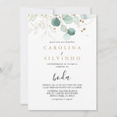 Invitation Gold Green Eucalyptus Calligraphie Boda Mariage (Devant)