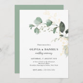 Invitation Gold & Green Eucalyptus Minimalist Wedding (Devant / Derrière)