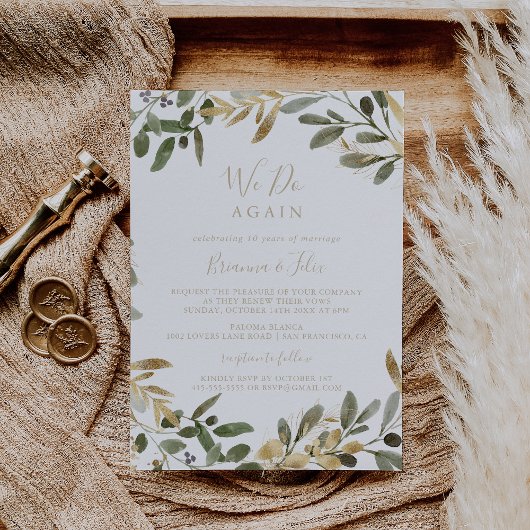 Invitation Gold Green Fall Nous Reprenons Vow Renewal