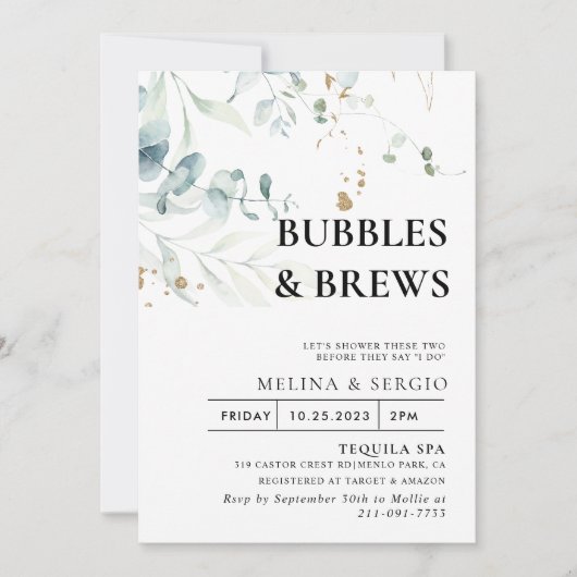 Invitation Gold Green Feuille Bubbles & Brews Brive (Devant)