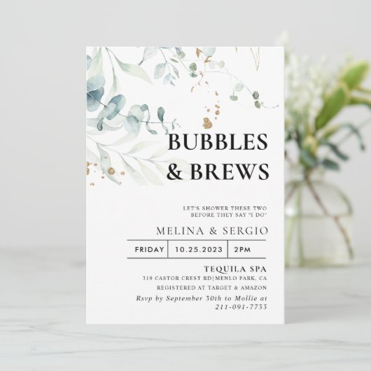 Invitation Gold Green Feuille Bubbles & Brews Brive (Debout devant)
