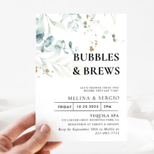 Invitation Gold Green Feuille Bubbles & Brews Brive