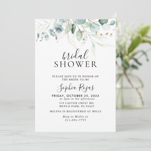 Invitation Gold Green Feuille Calligraphie Brive (Debout devant)