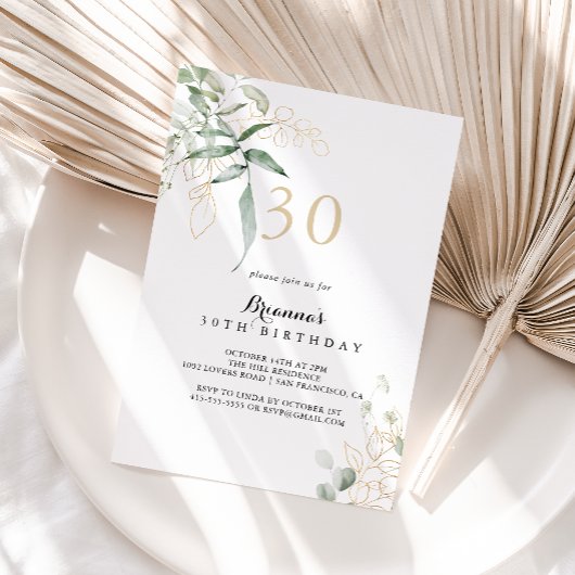 Invitation Gold Green Foliage 30e fête d'anniversaire
