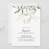 Invitation Gold Green Foliage 40e fête d'anniversaire (Devant)