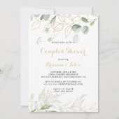 Invitation Gold Green Foliage Calligraphie Couples Douche (Devant)