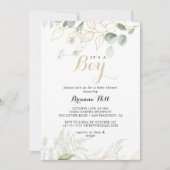 Invitation Gold Green Foliage C'est un Baby shower garçon (Devant)