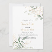 Invitation Gold Green Foliage Sweet 16 fête d'anniversaire (Devant)