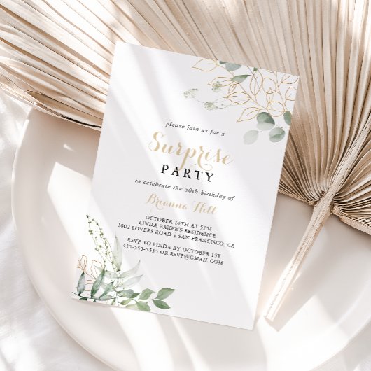 Invitation Gold Green Foligraphy Parti surprise
