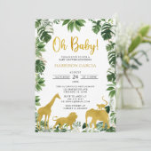 Invitation Gold Green Jungle Safari Animaux Baby shower (Debout devant)