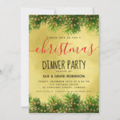 Invitation Gold Green Lights Dîner de Noël (Devant)