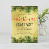 Invitation Gold Green Lights Dîner de Noël (Debout devant)