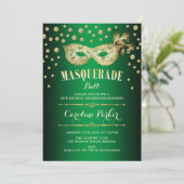 Invitation Gold Green Masquerade Ball fête d'anniversaire (Debout devant)