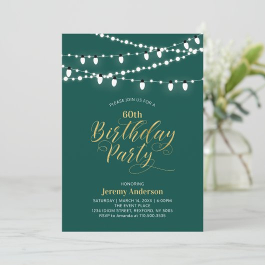 Invitation Gold & Green Modern 60e fête d'anniversaire adulte (Debout devant)