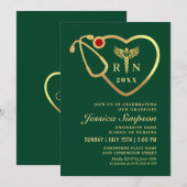 Invitation Gold Green Modern Nursing School Graduation Party (Devant / Derrière)