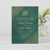 Invitation Gold & Green Ornate mariage musulman islamique (Debout devant)