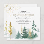 Invitation Gold Green Pine Trees Forêt Mariage chrétien (Devant / Derrière)