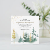Invitation Gold Green Pine Trees Forêt Mariage chrétien (Debout devant)