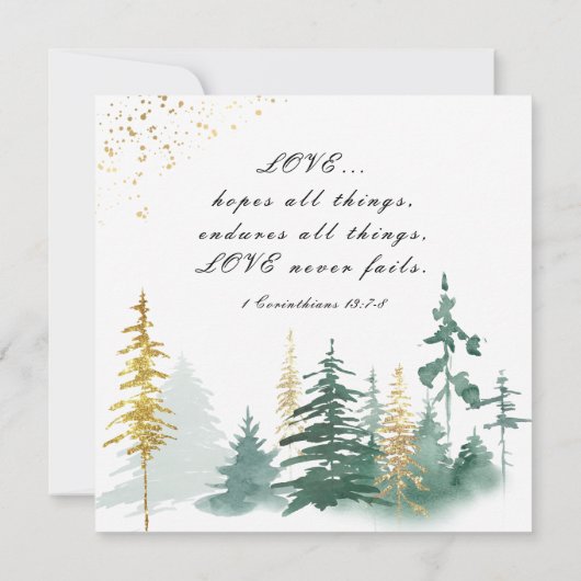 Invitation Gold Green Pine Trees Forêt Mariage chrétien (Dos)