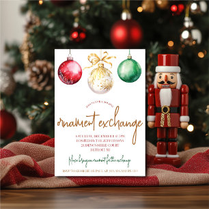 Invitation Gold, Green, Red Orament Exchange Fête de vacances