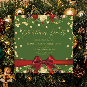 Invitation Gold Green Ribbon Parties scintillant Noël Entrepr
